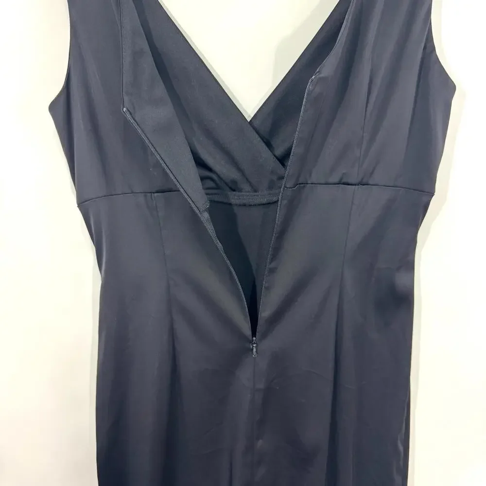 Donna Ricco New York Women’s Size 8 Black Satin V Neck Ruched Front Sheath Dress - Picture 10 of 10